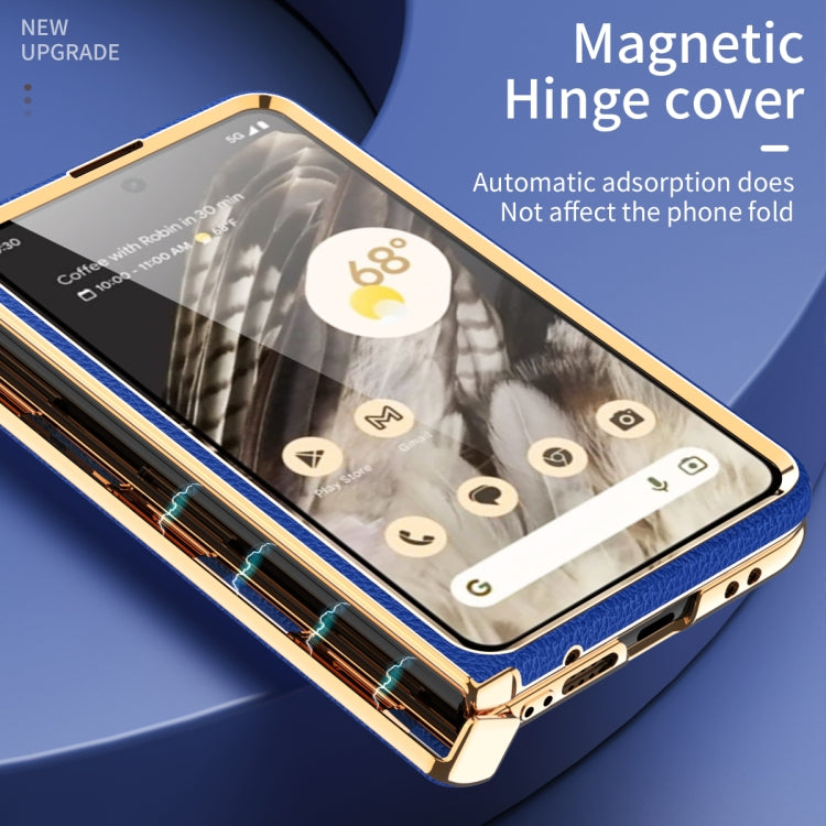 For Google Pixel Fold Litchi Pattern Electroplating Folding Phone Case with Hinge