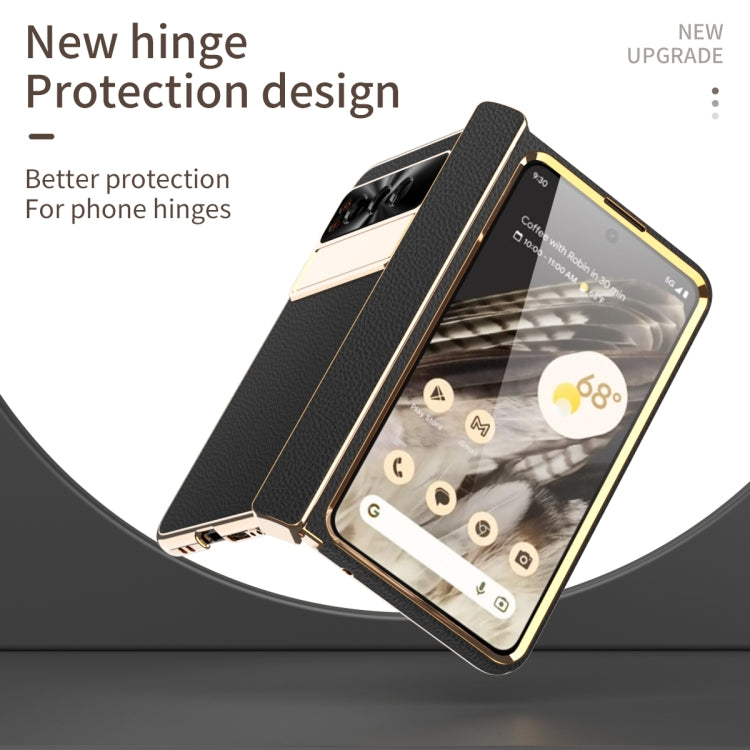 For Google Pixel Fold Litchi Pattern Electroplating Folding Phone Case with Hinge