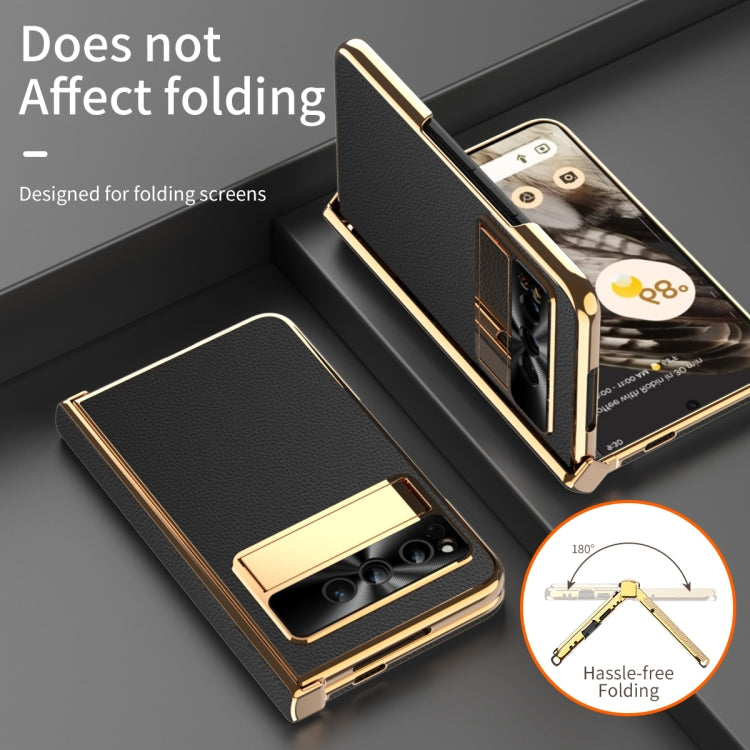 For Google Pixel Fold Litchi Pattern Electroplating Folding Phone Case with Hinge