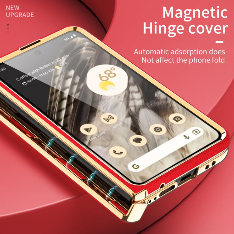 For Google Pixel Fold Litchi Pattern Electroplating Folding Phone Case with Hinge