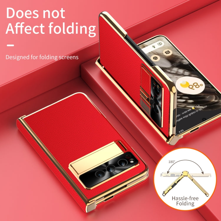 For Google Pixel Fold Litchi Pattern Electroplating Folding Phone Case with Hinge