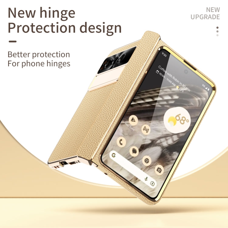 For Google Pixel Fold Litchi Pattern Electroplating Folding Phone Case with Hinge