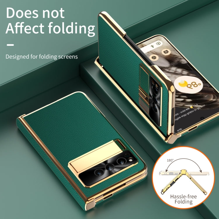 For Google Pixel Fold Litchi Pattern Electroplating Folding Phone Case with Hinge
