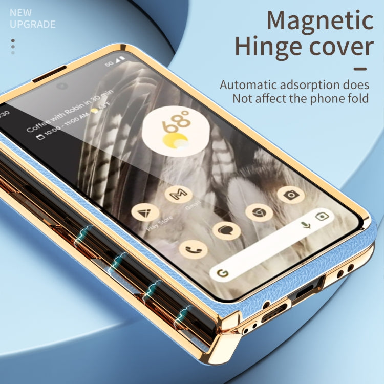 For Google Pixel Fold Litchi Pattern Electroplating Folding Phone Case with Hinge