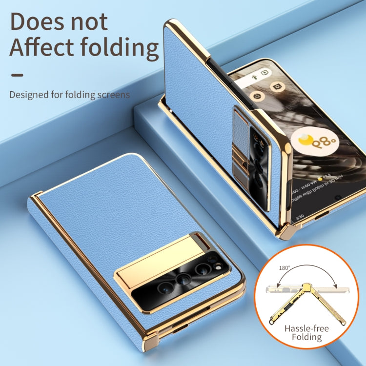 For Google Pixel Fold Litchi Pattern Electroplating Folding Phone Case with Hinge
