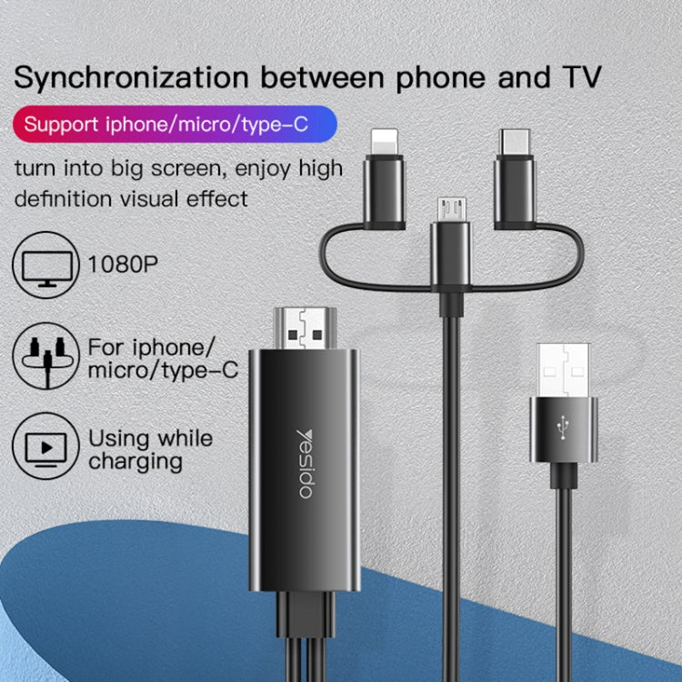 Yesido HM05 3 in 1 8 Pin / Micro USB / USB-C to HDMI Adapter Cable, Length:1.8m