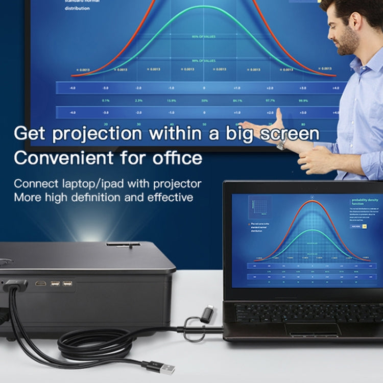 Yesido HM05 3 in 1 8 Pin / Micro USB / USB-C to HDMI Adapter Cable, Length:1.8m