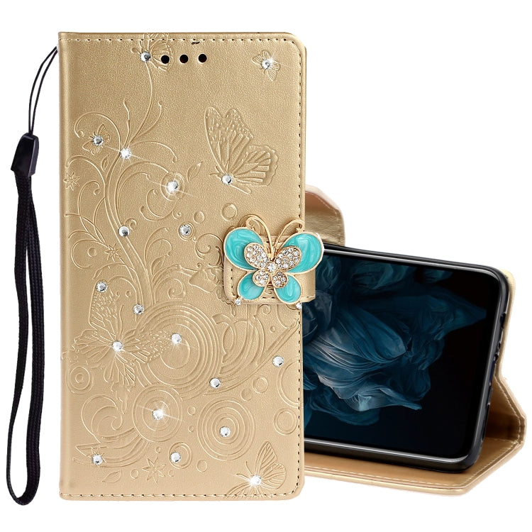 For Huawei Y7P / P40 lite E Diamond Encrusted Butterflies Embossing Pattern Horizontal Flip Leather Case with Holder & Card Slots & Wallet & Lanyard