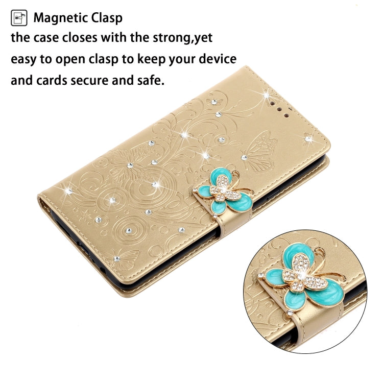 For Huawei Y7P / P40 lite E Diamond Encrusted Butterflies Embossing Pattern Horizontal Flip Leather Case with Holder & Card Slots & Wallet & Lanyard