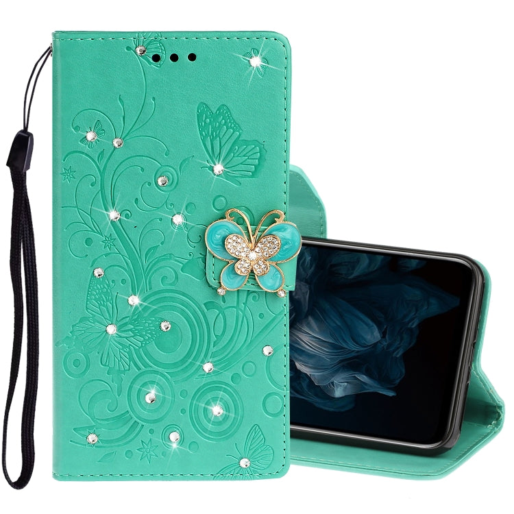 For Huawei Y7P / P40 lite E Diamond Encrusted Butterflies Embossing Pattern Horizontal Flip Leather Case with Holder & Card Slots & Wallet & Lanyard