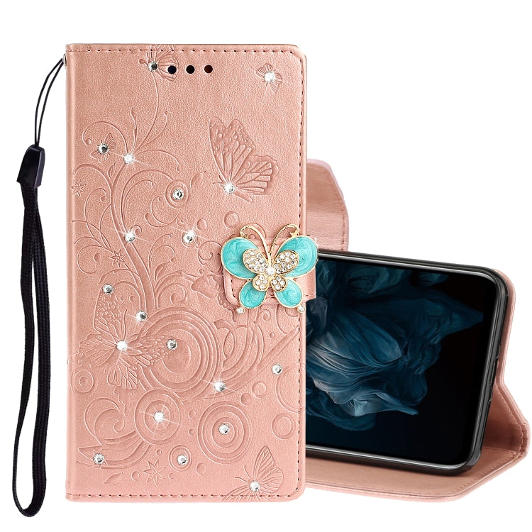 For Huawei Y7P / P40 lite E Diamond Encrusted Butterflies Embossing Pattern Horizontal Flip Leather Case with Holder & Card Slots & Wallet & Lanyard