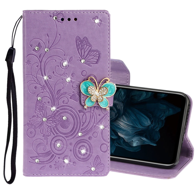 For Huawei Y7P / P40 lite E Diamond Encrusted Butterflies Embossing Pattern Horizontal Flip Leather Case with Holder & Card Slots & Wallet & Lanyard
