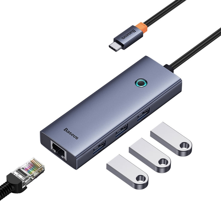 Baseus Flite Series 4 in 1 USB-C / Type-C to USB 3.0x3 + RJ45 HUB Adapter, Cable Length: 23cm(Space Grey)