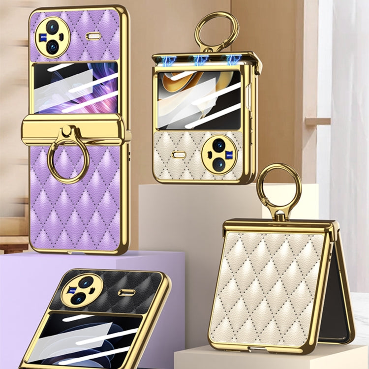 For vivo X Flip GKK Rhombus Pattern Electroplated Leather Phone Case with Ring