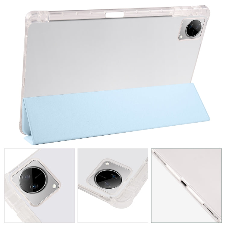 For vivo Pad 11 3-folding Transparent TPU Smart Leather Tablet Case with Pen Slot