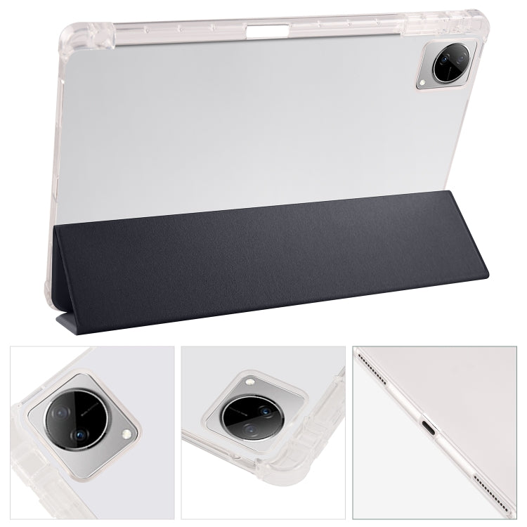 For vivo Pad 11 3-folding Transparent TPU Smart Leather Tablet Case with Pen Slot