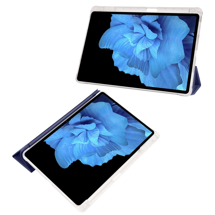 For vivo Pad 11 3-folding Transparent TPU Smart Leather Tablet Case with Pen Slot