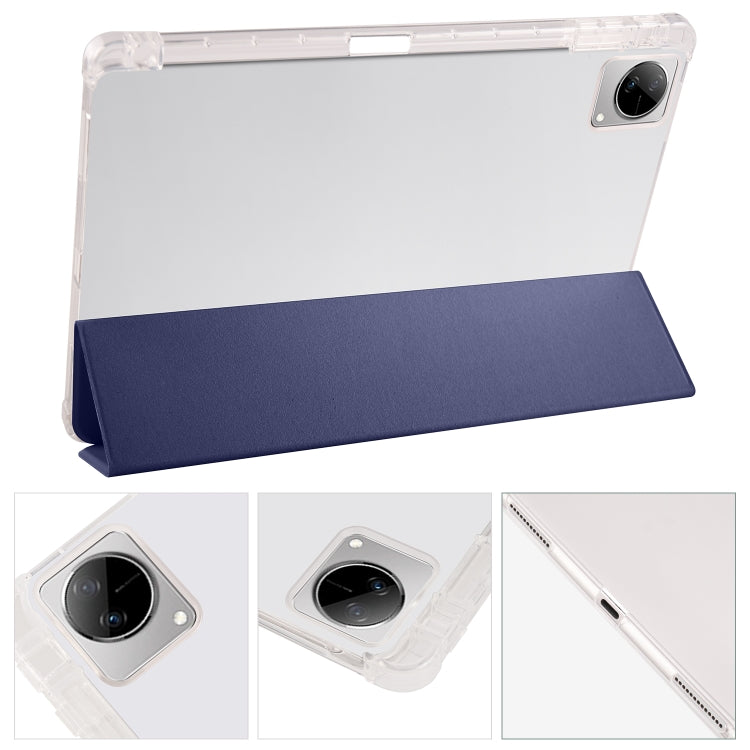 For vivo Pad 11 3-folding Transparent TPU Smart Leather Tablet Case with Pen Slot