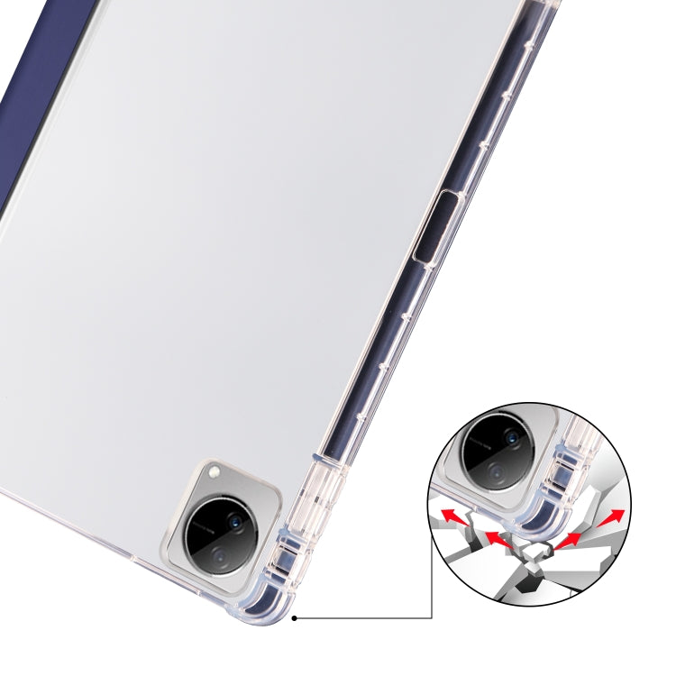 For vivo Pad 11 3-folding Transparent TPU Smart Leather Tablet Case with Pen Slot