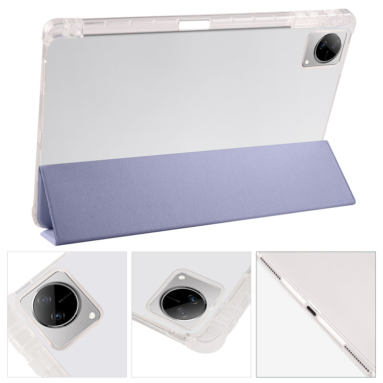 For vivo Pad 11 3-folding Transparent TPU Smart Leather Tablet Case with Pen Slot