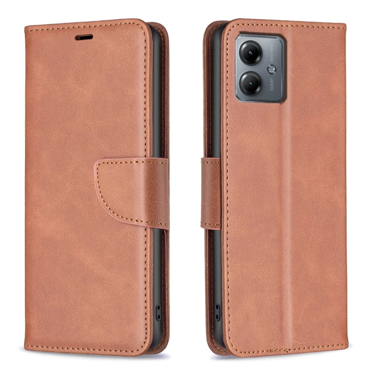 For Motorola Moto G14 4G Lambskin Texture Pure Color Flip Leather Phone Case