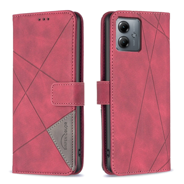 For Motorola Moto G14 4G Magnetic Buckle Rhombus Texture Leather Phone Case