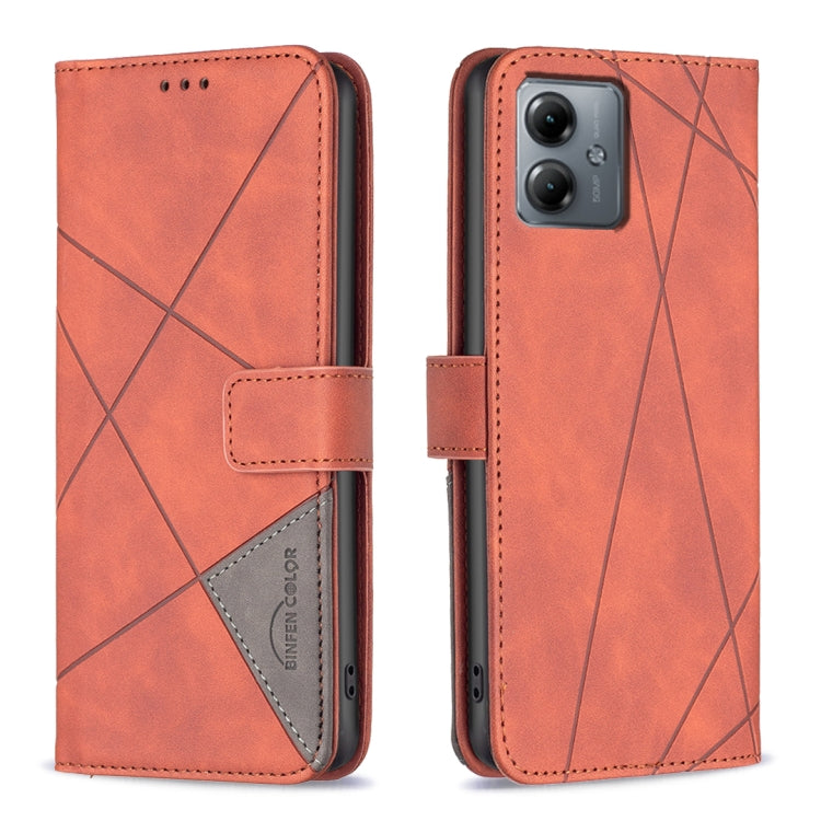 For Motorola Moto G14 4G Magnetic Buckle Rhombus Texture Leather Phone Case