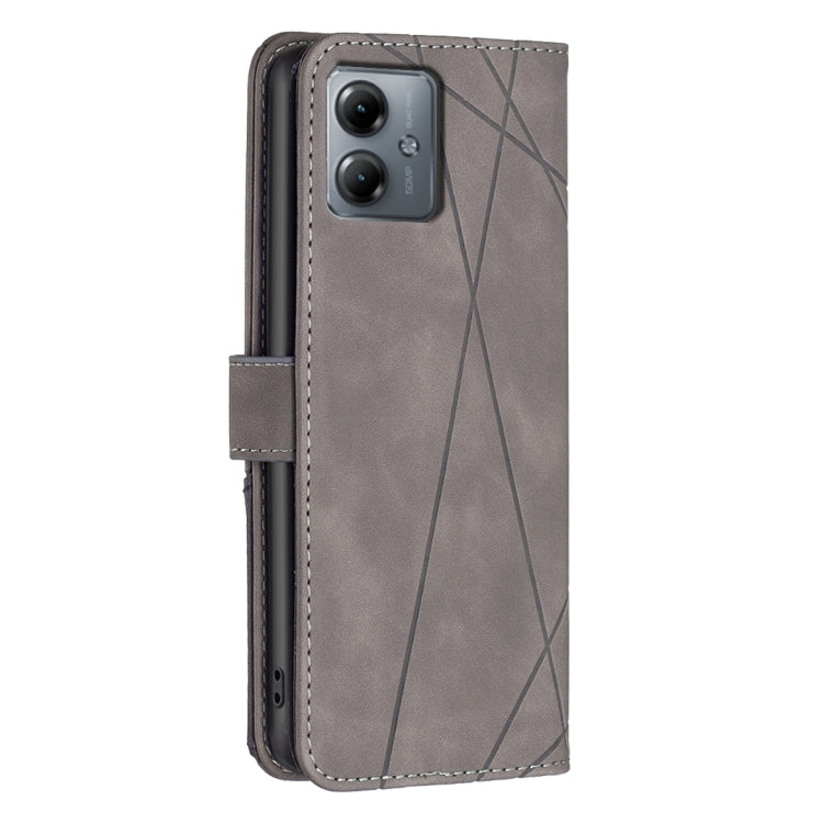 For Motorola Moto G14 4G Magnetic Buckle Rhombus Texture Leather Phone Case
