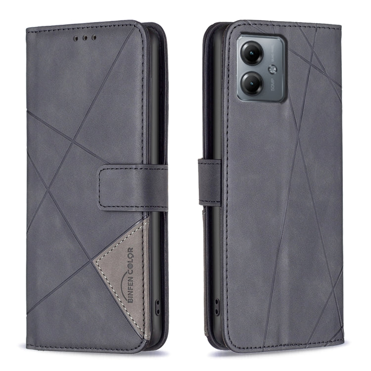 For Motorola Moto G14 4G Magnetic Buckle Rhombus Texture Leather Phone Case