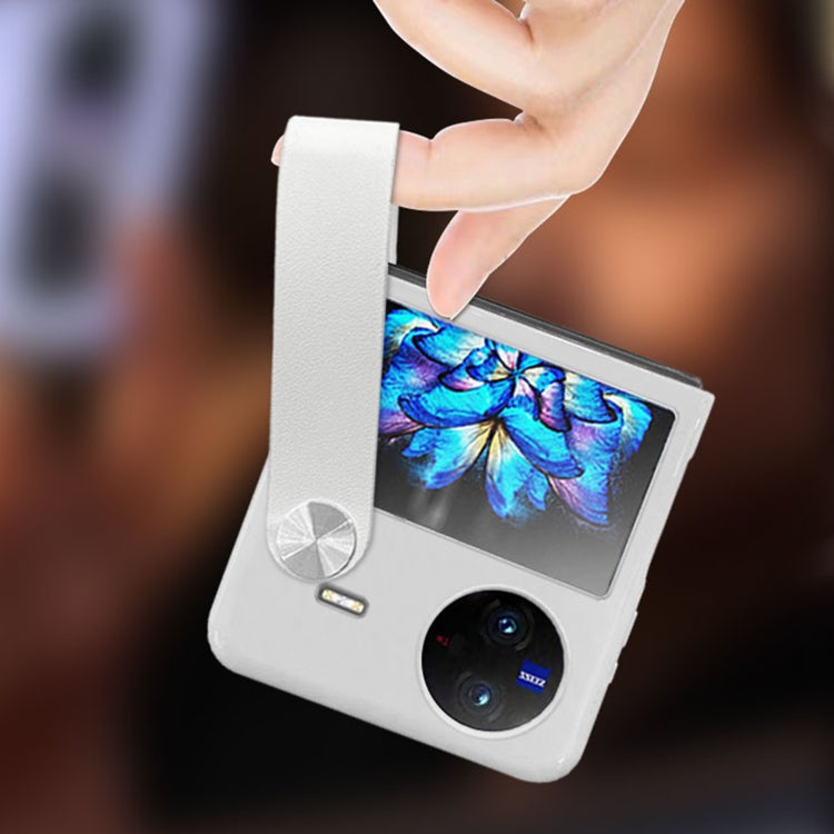 For vivo X Flip PC Shockproof Phone Case with Wrist Strap(White)