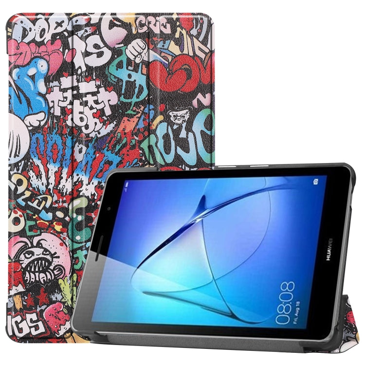 For Huawei MatePad T8 Coloured Drawing Pattern Horizontal Flip Leather Case with Three-folding Holder