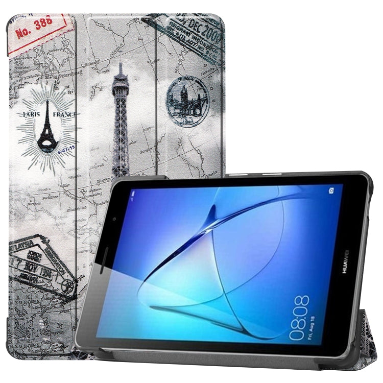 For Huawei MatePad T8 Coloured Drawing Pattern Horizontal Flip Leather Case with Three-folding Holder