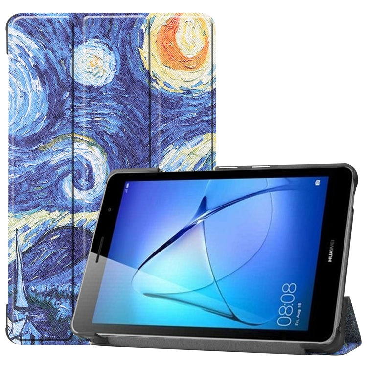 For Huawei MatePad T8 Coloured Drawing Pattern Horizontal Flip Leather Case with Three-folding Holder