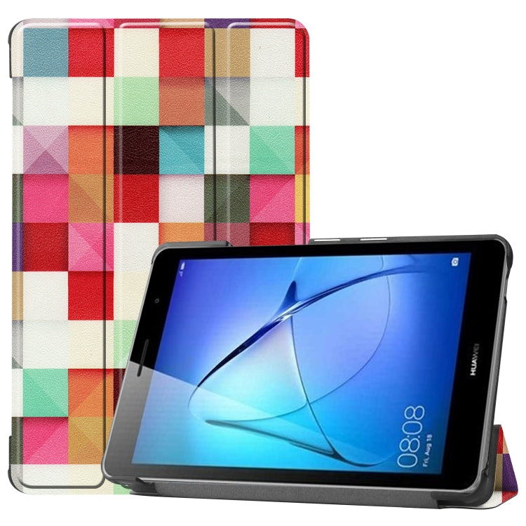 For Huawei MatePad T8 Coloured Drawing Pattern Horizontal Flip Leather Case with Three-folding Holder