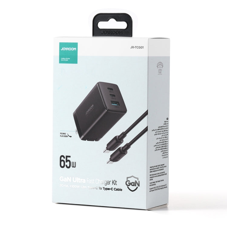 JOYROOM TCG01 GaN Ultra 3 in 1 65W Fast Charger with USB-C / Type-C Cable, US Plug(Black)