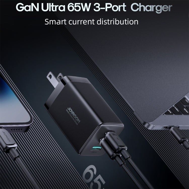 JOYROOM TCG01 GaN Ultra 3 in 1 65W Fast Charger with USB-C / Type-C Cable, US Plug(Black)