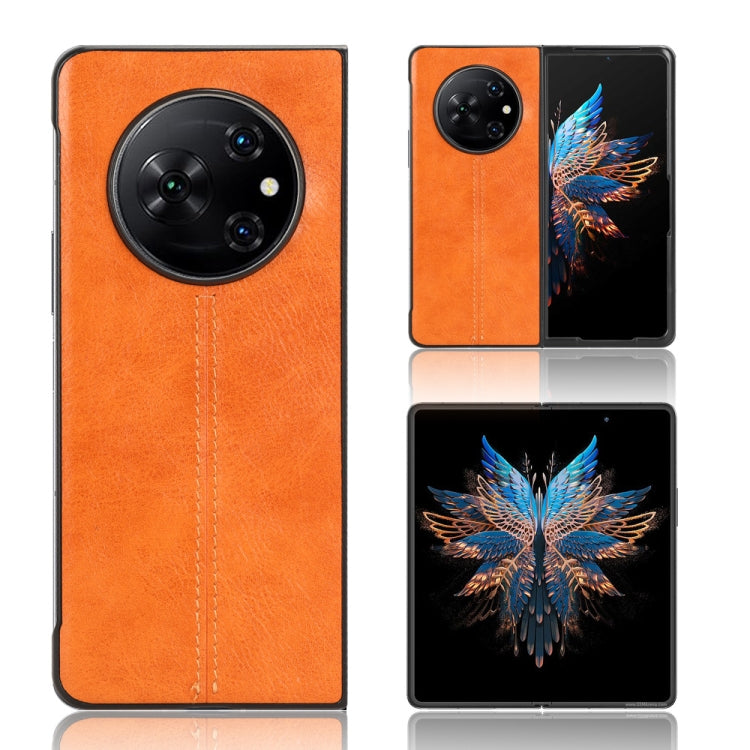 For Tecno Phantom V Fold Cow Pattern Sewing Back Cover Phone Case