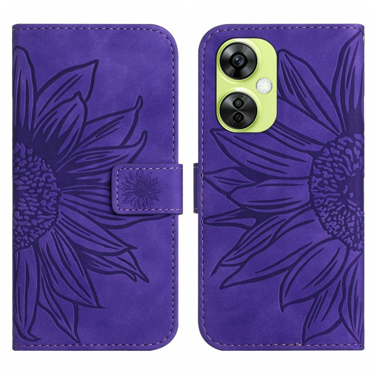 For OnePlus Nord CE 3 Lite Skin Feel Sun Flower Embossed Leather Phone Case with Lanyard