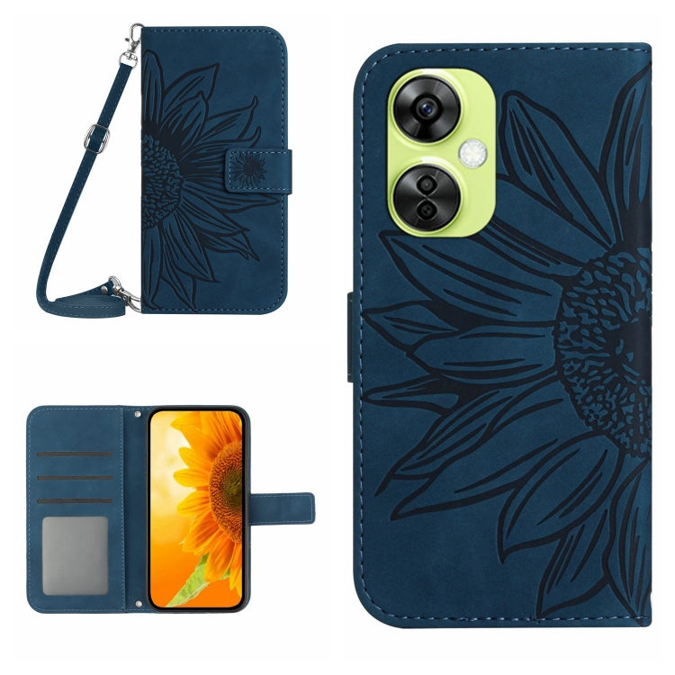 For OnePlus Nord CE 3 Lite Skin Feel Sun Flower Embossed Leather Phone Case with Lanyard