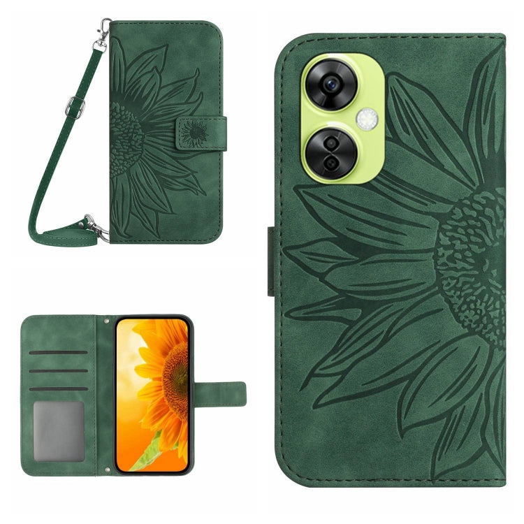 For OnePlus Nord CE 3 Lite Skin Feel Sun Flower Embossed Leather Phone Case with Lanyard
