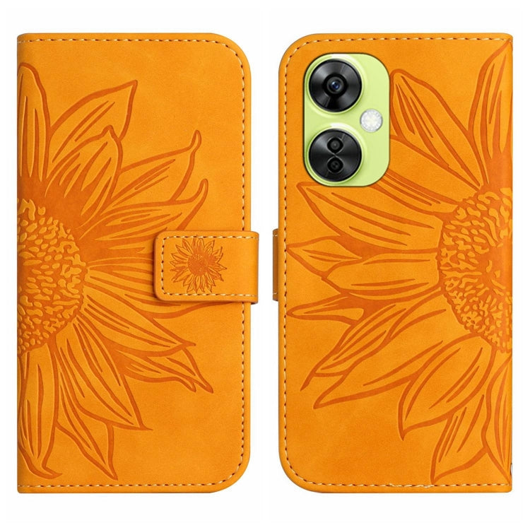 For OnePlus Nord CE 3 Lite Skin Feel Sun Flower Embossed Leather Phone Case with Lanyard