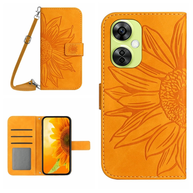 For OnePlus Nord CE 3 Lite Skin Feel Sun Flower Embossed Leather Phone Case with Lanyard