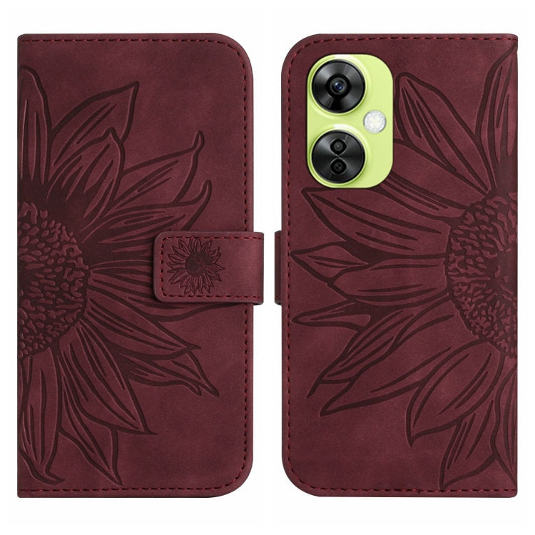 For OnePlus Nord CE 3 Lite Skin Feel Sun Flower Embossed Leather Phone Case with Lanyard