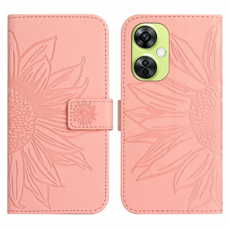 For OnePlus Nord CE 3 Lite Skin Feel Sun Flower Embossed Leather Phone Case with Lanyard