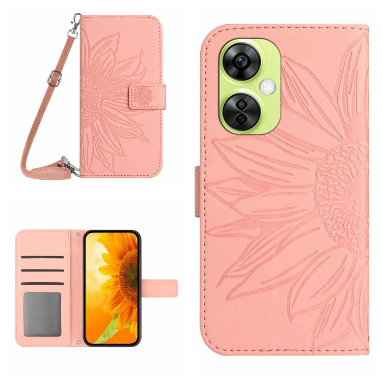 For OnePlus Nord CE 3 Lite Skin Feel Sun Flower Embossed Leather Phone Case with Lanyard