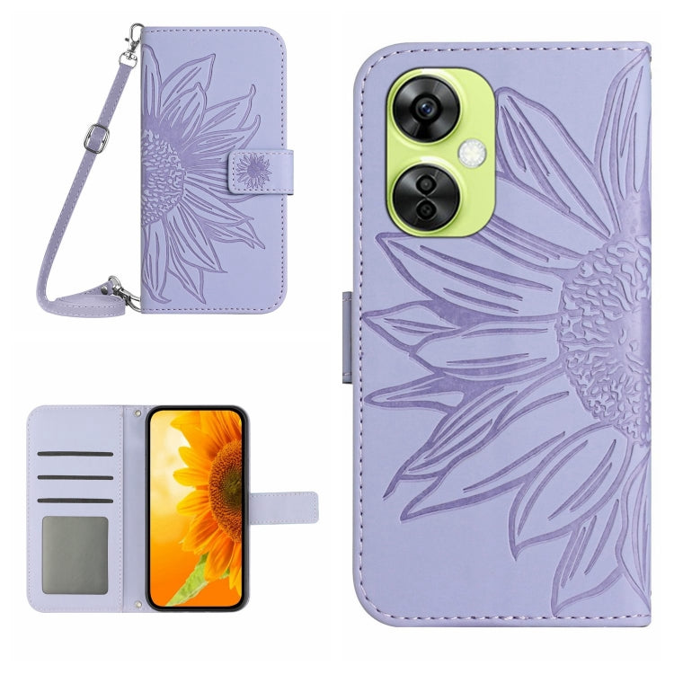 For OnePlus Nord CE 3 Lite Skin Feel Sun Flower Embossed Leather Phone Case with Lanyard