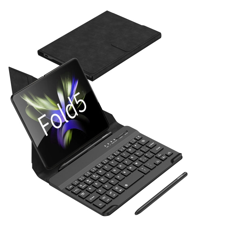 For Samsung Galaxy Z Fold5 GKK Magnetic Folding Bluetooth Keyboard Leather Case with Pen