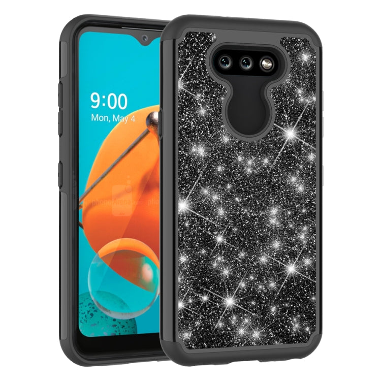 For LG K31 Glitter Powder Contrast Skin Shockproof Silicone + PC Protective Case(Black)