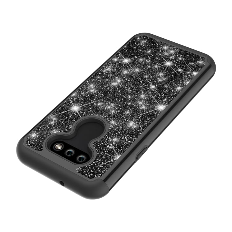 For LG K31 Glitter Powder Contrast Skin Shockproof Silicone + PC Protective Case(Black)