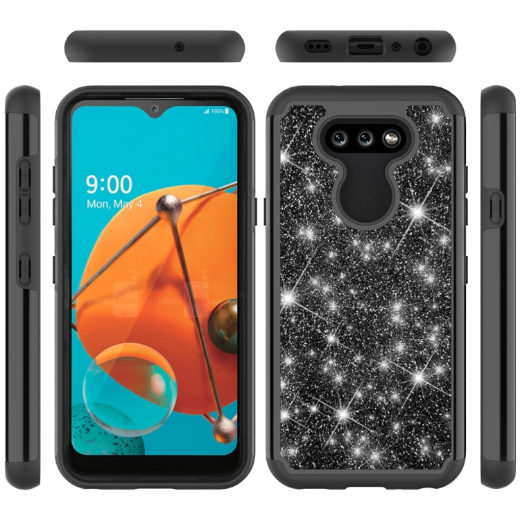 For LG K31 Glitter Powder Contrast Skin Shockproof Silicone + PC Protective Case(Black)
